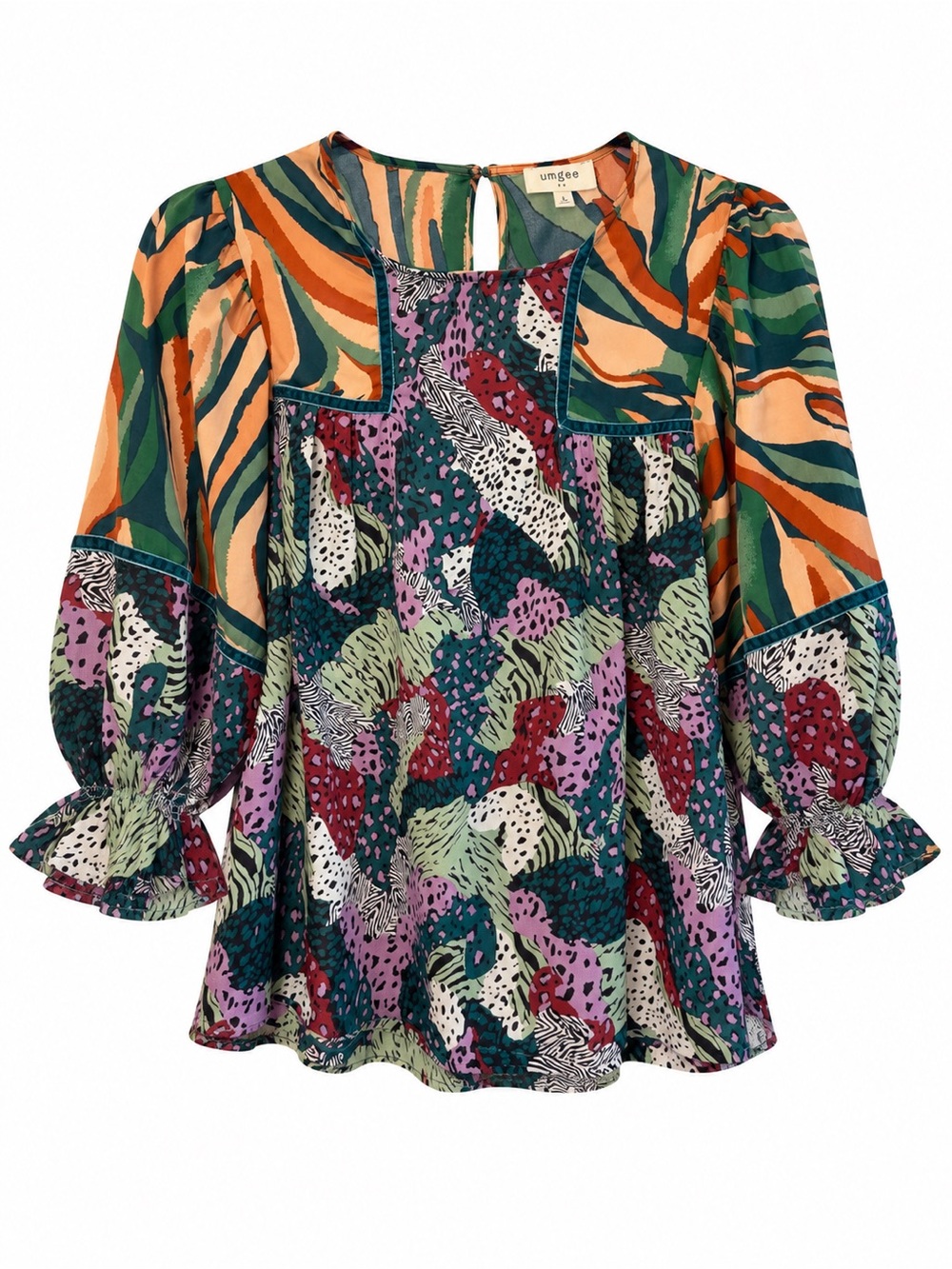 Umgee size Small Bold Print Top - Yellow, Green, Purple